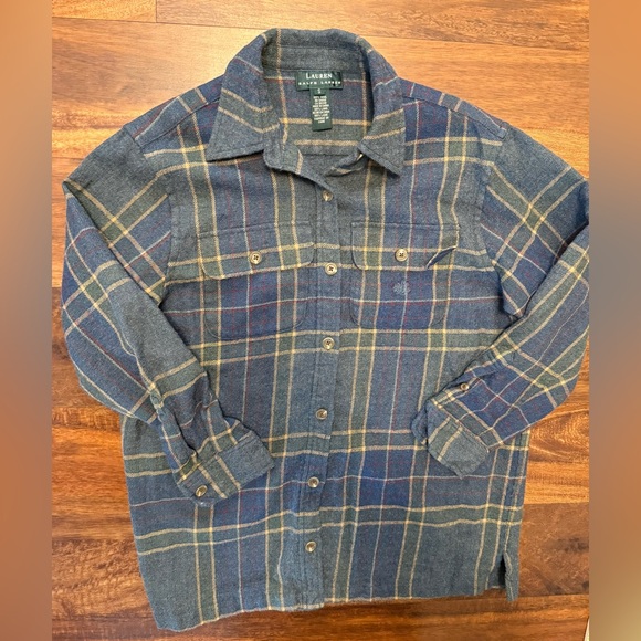 Ralph Lauren Tops - Ralph Lauren Blue Plaid Wool Shirt with Red and Yellow Accents